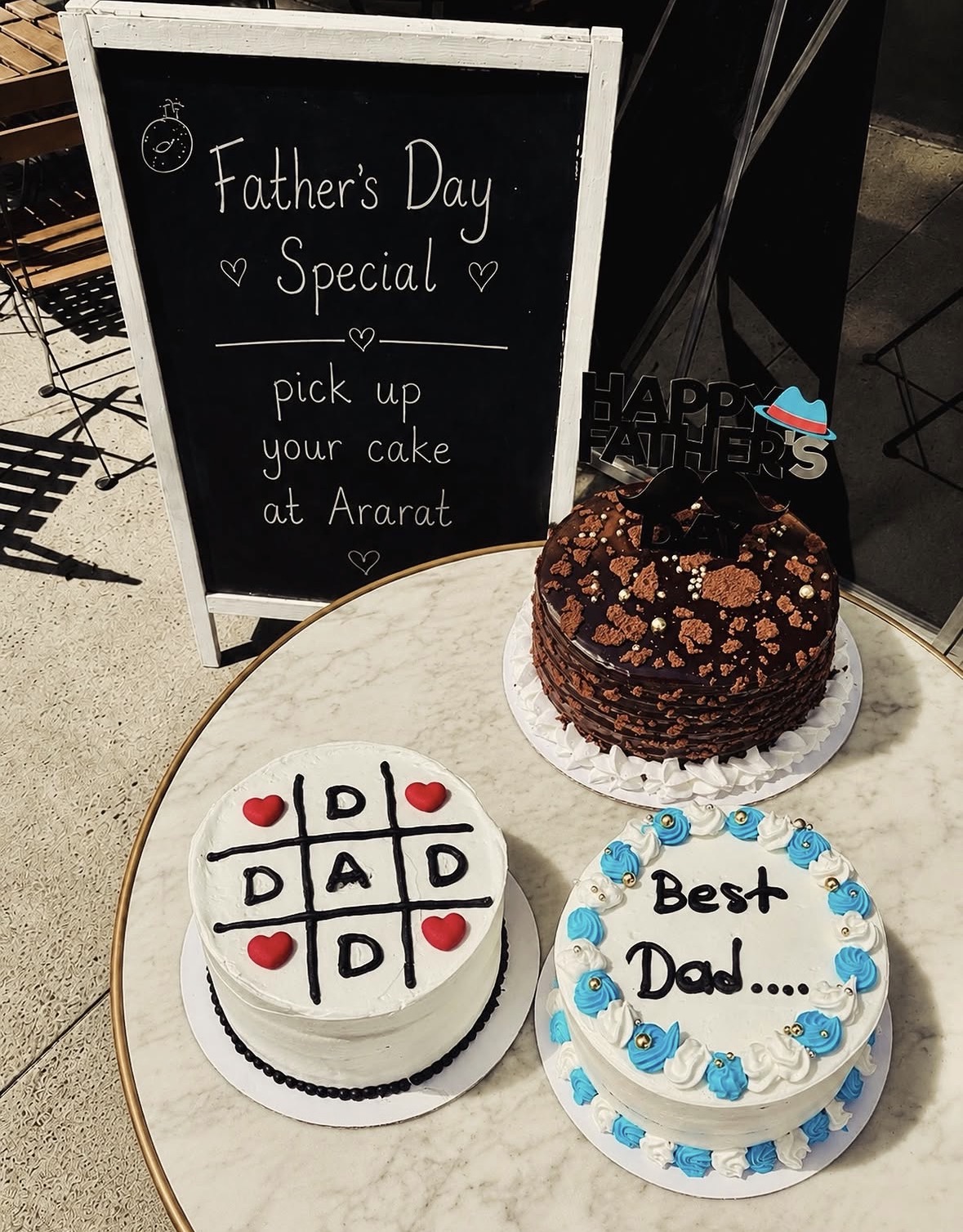 Father's Day cake display at Ararat